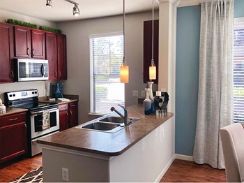Kitchen shot at Montfair at the Woodlands apartments in Houston TX